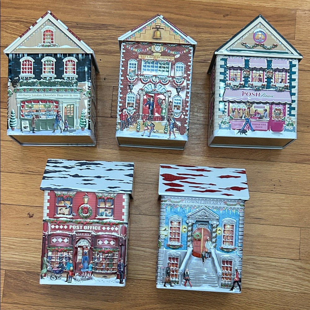 Vintage Harry London Festive Village Tin Set - Multicolor
